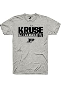 Trey Kruse  Purdue Boilermakers Ash Rally NIL Stacked Box Short Sleeve T Shirt