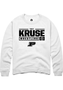Trey Kruse Rally Mens White Purdue Boilermakers NIL Stacked Box Crew Sweatshirt