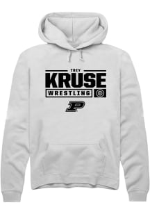Trey Kruse Rally Mens White Purdue Boilermakers NIL Stacked Box Hooded Sweatshirt