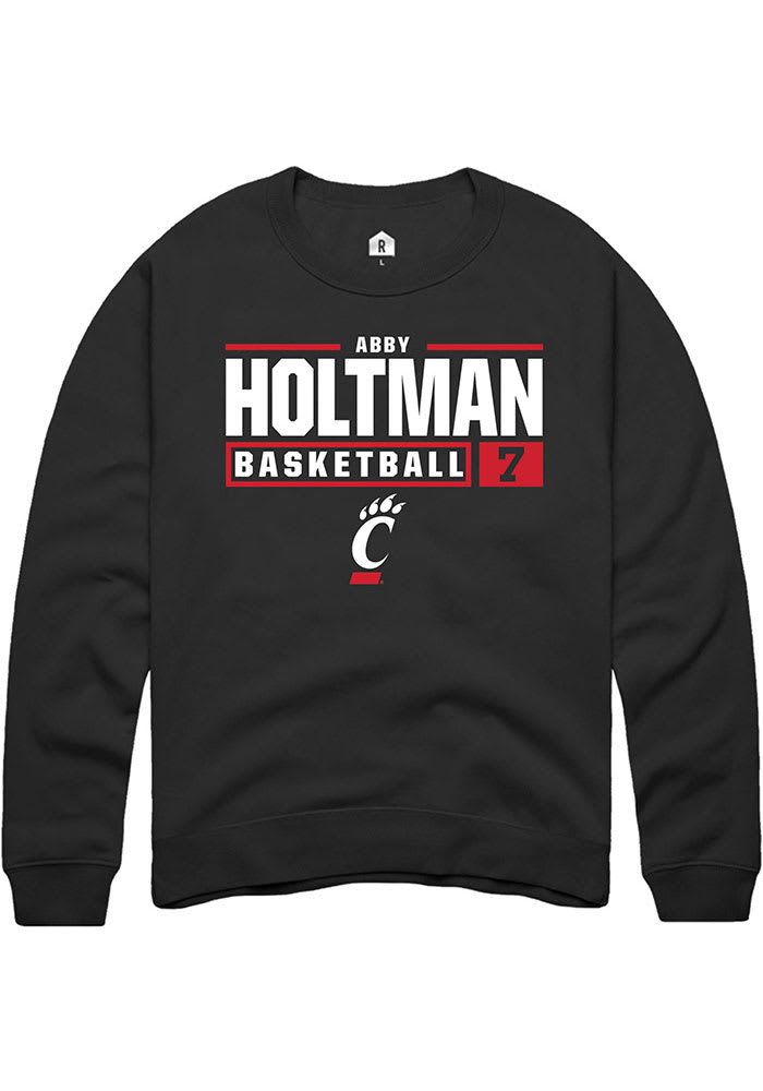 Abby Holtman Rally Cincinnati Bearcats Mens Black NIL Stacked Box Long Sleeve Crew Sweatshirt