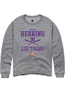 Griffin Herring  Rally LSU Tigers Mens Grey NIL Sport Icon Long Sleeve Crew Sweatshirt