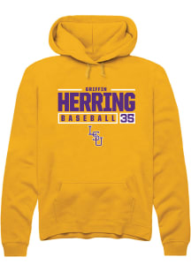 Griffin Herring  Rally LSU Tigers Mens Gold NIL Stacked Box Long Sleeve Hoodie