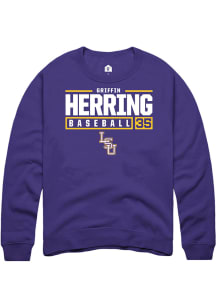 Griffin Herring  Rally LSU Tigers Mens Purple NIL Stacked Box Long Sleeve Crew Sweatshirt