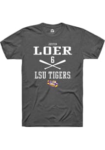 Justin Loer  LSU Tigers Dark Grey Rally NIL Sport Icon Short Sleeve T Shirt