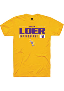 Justin Loer  LSU Tigers Gold Rally NIL Stacked Box Short Sleeve T Shirt