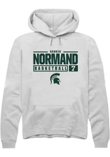 Gehrig Normand  Rally Michigan State Spartans Mens White NIL Stacked Box Long Sleeve Hoodie