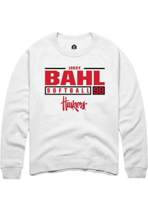 Jordy Bahl Rally Mens White Nebraska Cornhuskers NIL Stacked Box Crew Sweatshirt