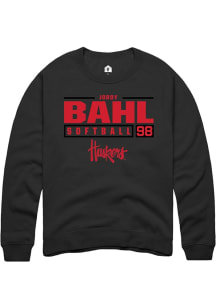 Jordy Bahl Rally Mens Black Nebraska Cornhuskers NIL Stacked Box Crew Sweatshirt