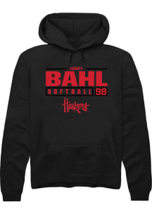 Jordy Bahl Rally Mens Black Nebraska Cornhuskers NIL Stacked Box Hooded Sweatshirt