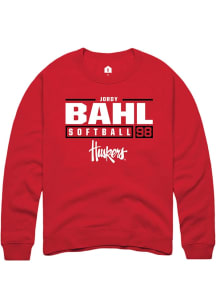 Jordy Bahl Rally Mens Red Nebraska Cornhuskers NIL Stacked Box Crew Sweatshirt