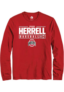 Chase Herrell  Ohio State Buckeyes Red Rally NIL Stacked Box Long Sleeve T Shirt