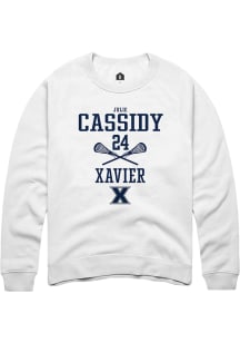 Julie Cassidy  Rally Xavier Musketeers Mens White NIL Sport Icon Long Sleeve Crew Sweatshirt