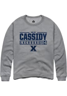 Julie Cassidy  Rally Xavier Musketeers Mens Grey NIL Stacked Box Long Sleeve Crew Sweatshirt