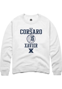 Lucia Corsaro  Rally Xavier Musketeers Mens White NIL Sport Icon Long Sleeve Crew Sweatshirt