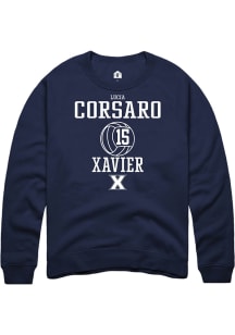 Lucia Corsaro  Rally Xavier Musketeers Mens Navy Blue NIL Sport Icon Long Sleeve Crew Sweatshirt