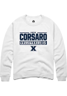 Lucia Corsaro  Rally Xavier Musketeers Mens White NIL Stacked Box Long Sleeve Crew Sweatshirt