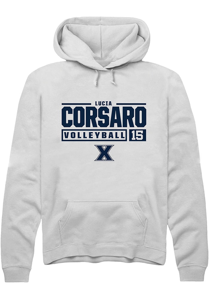 Lucia Corsaro  Rally Xavier Musketeers Mens White NIL Stacked Box Long Sleeve Hoodie