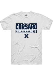 Lucia Corsaro  Xavier Musketeers White Rally NIL Stacked Box Short Sleeve T Shirt