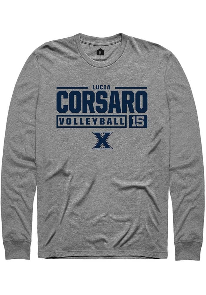 Lucia Corsaro  Xavier Musketeers Graphite Rally NIL Stacked Box Long Sleeve T Shirt