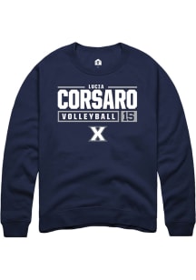 Lucia Corsaro  Rally Xavier Musketeers Mens Navy Blue NIL Stacked Box Long Sleeve Crew Sweatshir..