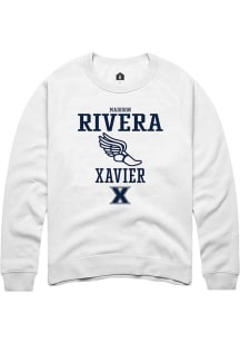 Madison Rivera  Rally Xavier Musketeers Mens White NIL Sport Icon Long Sleeve Crew Sweatshirt