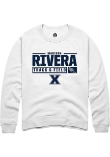Madison Rivera  Rally Xavier Musketeers Mens White NIL Stacked Box Long Sleeve Crew Sweatshirt