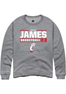 Jizzle James  Rally Cincinnati Bearcats Mens Grey NIL Stacked Box Long Sleeve Crew Sweatshirt