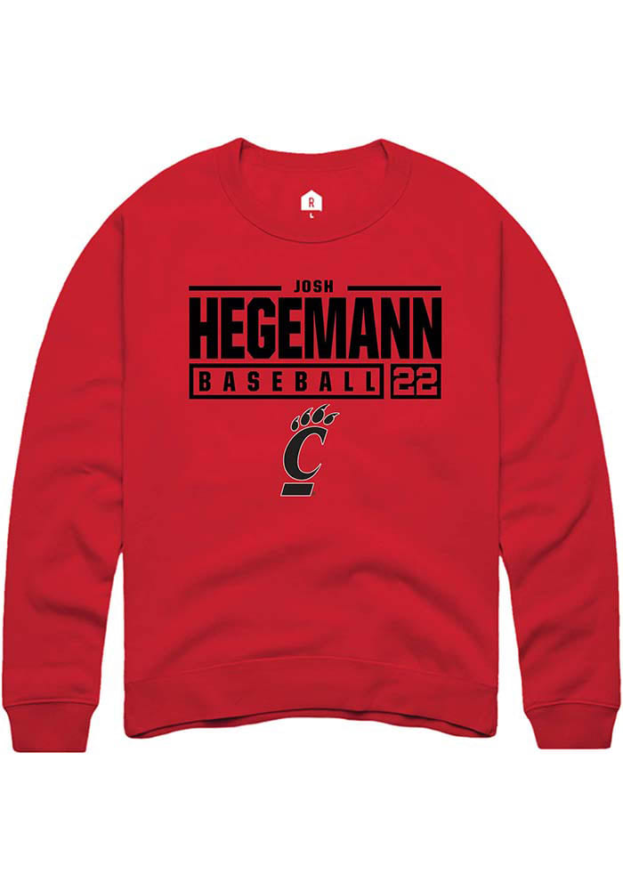 Josh Hegemann Rally Cincinnati Bearcats Mens Red NIL Stacked Box Long Sleeve Crew Sweatshirt
