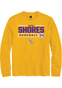 Chase Shores  LSU Tigers Gold Rally NIL Stacked Box Long Sleeve T Shirt