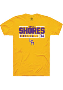 Chase Shores  LSU Tigers Gold Rally NIL Stacked Box Short Sleeve T Shirt