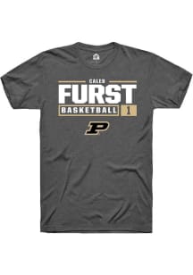 Caleb Furst Dark Grey Purdue Boilermakers NIL Stacked Box Short Sleeve T Shirt