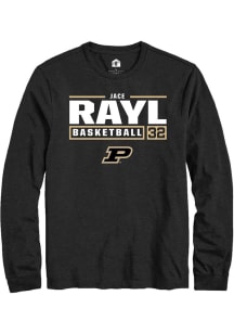 Jace Rayl  Purdue Boilermakers Black Rally NIL Stacked Box Long Sleeve T Shirt