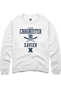 Ashton Chronister  Rally Xavier Musketeers Mens White NIL Sport Icon Long Sleeve Crew Sweatshirt