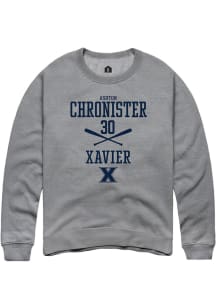Ashton Chronister  Rally Xavier Musketeers Mens Grey NIL Sport Icon Long Sleeve Crew Sweatshirt