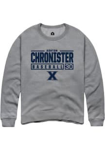 Ashton Chronister  Rally Xavier Musketeers Mens Grey NIL Stacked Box Long Sleeve Crew Sweatshirt