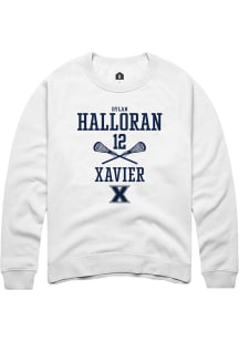 Dylan Halloran  Rally Xavier Musketeers Mens White NIL Sport Icon Long Sleeve Crew Sweatshirt