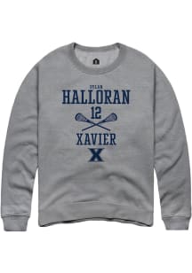 Dylan Halloran  Rally Xavier Musketeers Mens Grey NIL Sport Icon Long Sleeve Crew Sweatshirt