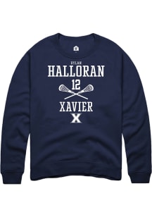 Dylan Halloran  Rally Xavier Musketeers Mens Navy Blue NIL Sport Icon Long Sleeve Crew Sweatshir..