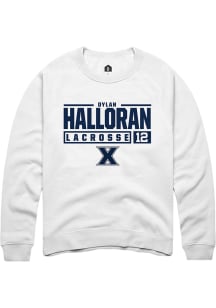 Dylan Halloran  Rally Xavier Musketeers Mens White NIL Stacked Box Long Sleeve Crew Sweatshirt