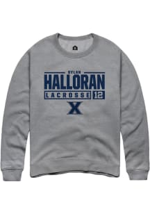 Dylan Halloran  Rally Xavier Musketeers Mens Grey NIL Stacked Box Long Sleeve Crew Sweatshirt