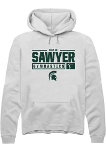 Katie Sawyer Rally Mens White Michigan State Spartans NIL Stacked Box Hooded Sweatshirt