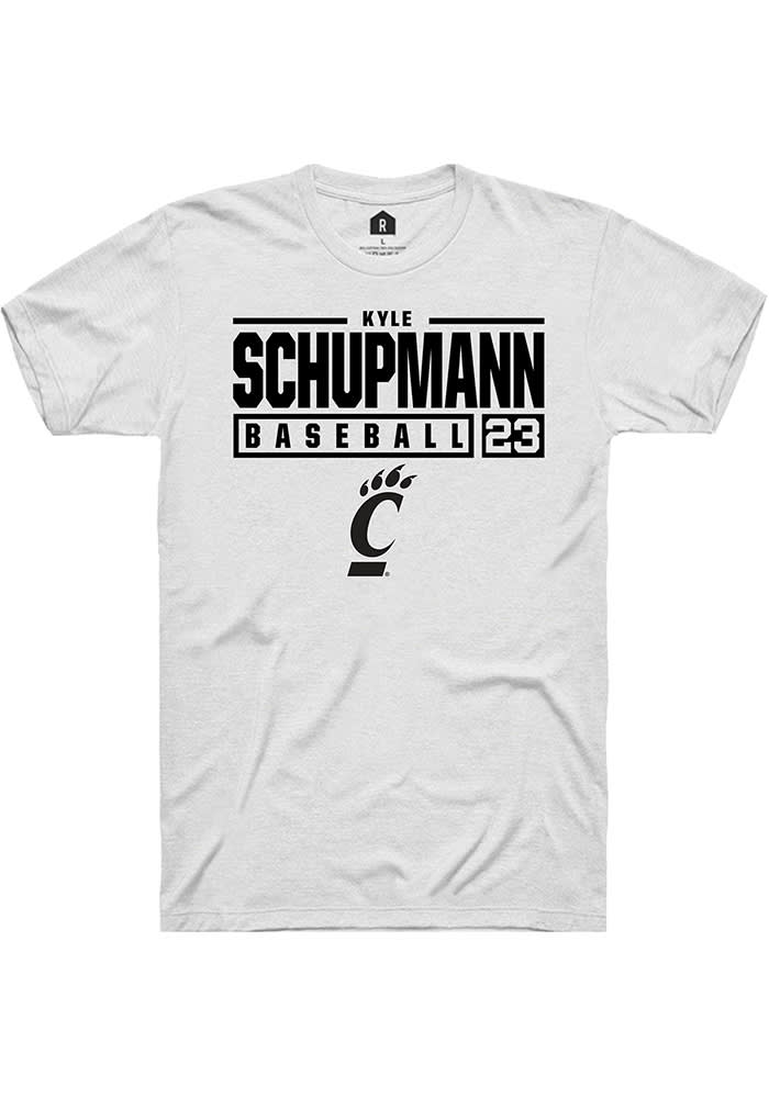 Kyle Schupmann Cincinnati Bearcats White Rally NIL Stacked Box Short Sleeve T Shirt