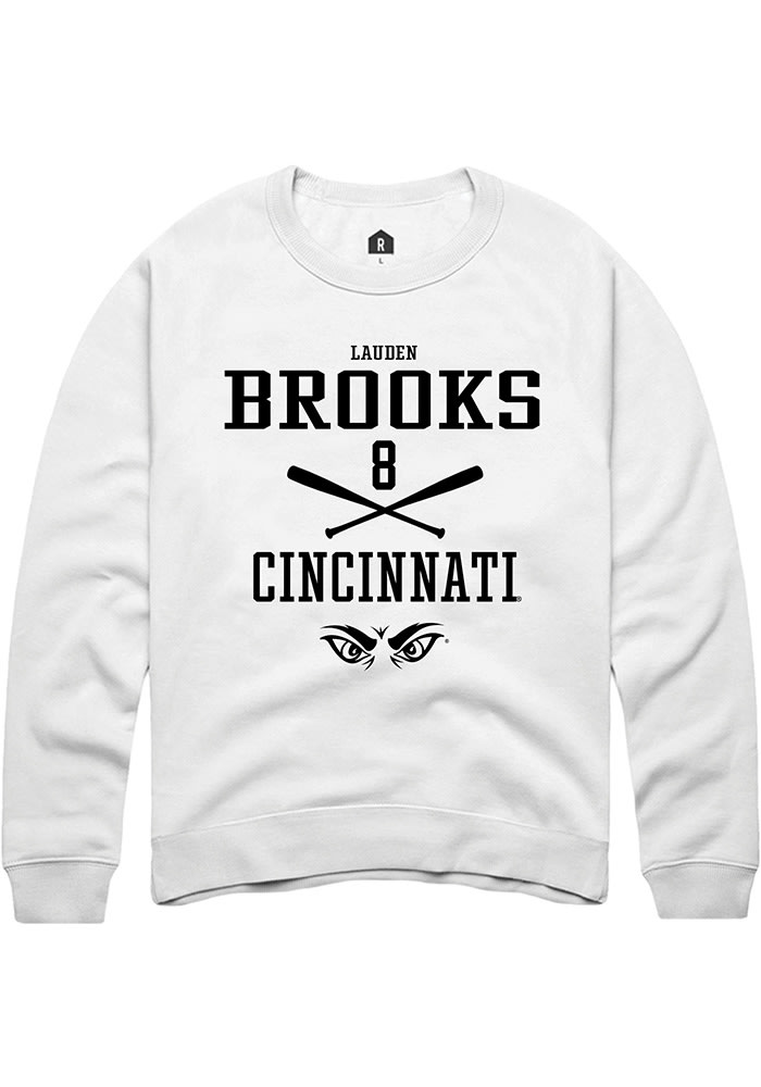 Lauden Brooks Rally Cincinnati Bearcats Mens White NIL Sport Icon Long Sleeve Crew Sweatshirt