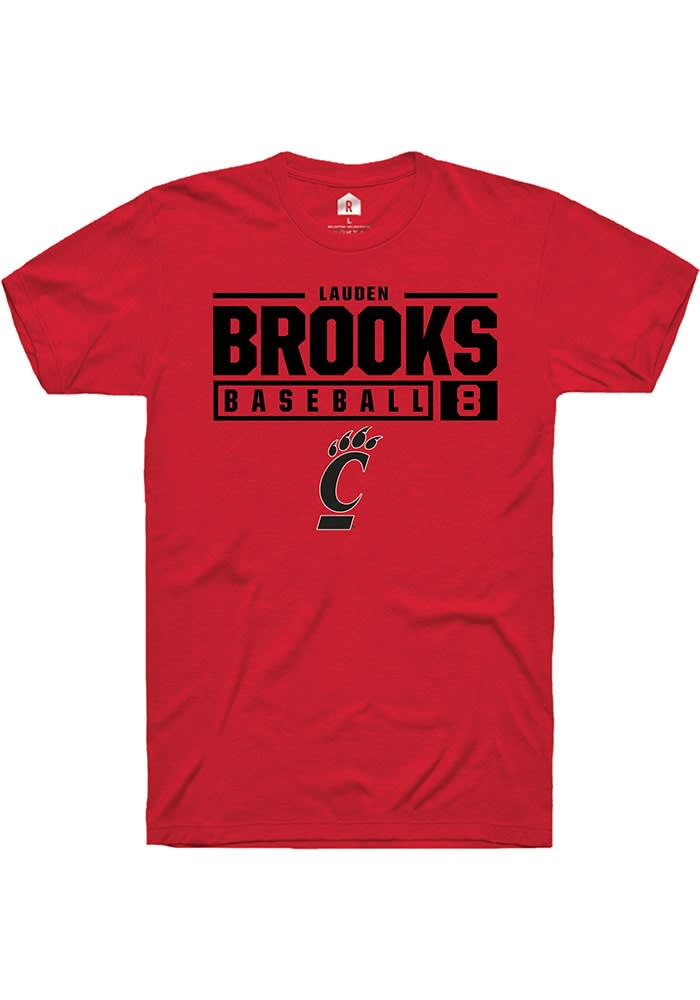 Lauden Brooks Cincinnati Bearcats Red Rally NIL Stacked Box Short Sleeve T Shirt