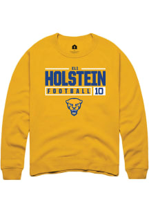 Eli Holstein  Rally Pitt Panthers Mens Gold NIL Stacked Box Long Sleeve Crew Sweatshirt