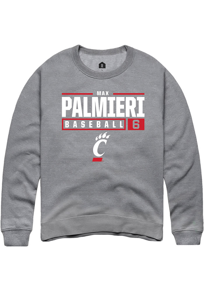 Max Palmieri Rally Cincinnati Bearcats Mens Grey NIL Stacked Box Long Sleeve Crew Sweatshirt