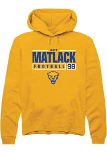 Nate Matlack  Rally Pitt Panthers Mens Gold NIL Stacked Box Long Sleeve Hoodie