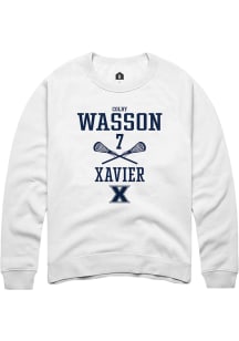 Colby Wasson  Rally Xavier Musketeers Mens White NIL Sport Icon Long Sleeve Crew Sweatshirt