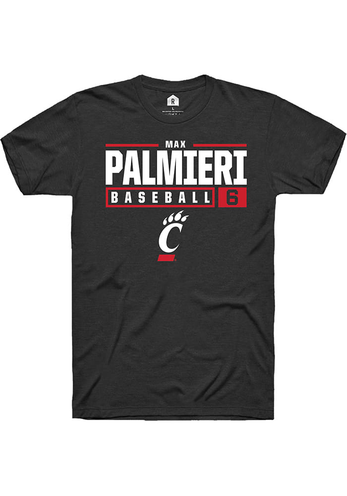 Max Palmieri Cincinnati Bearcats Black Rally NIL Stacked Box Short Sleeve T Shirt