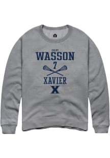 Colby Wasson  Rally Xavier Musketeers Mens Grey NIL Sport Icon Long Sleeve Crew Sweatshirt
